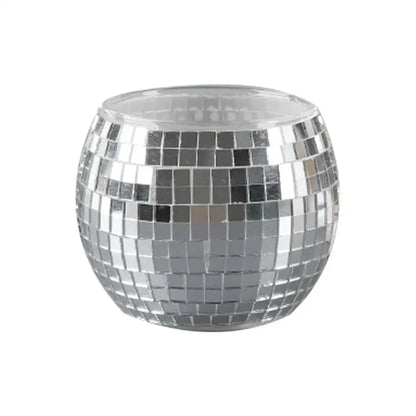 DecorBites™ elegant round glass vase with mirrored mosaic tiles and clear glass top for stylish home decor
