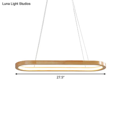 Decorbites ellipse wood pendant ceiling light with warm glowing led strip in beige wood frame bulb included