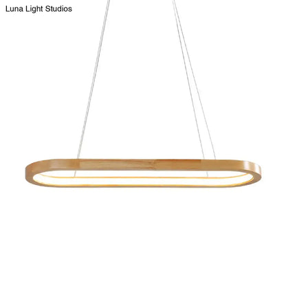 Modern beige wood pendant ceiling light with glowing led strip and bulb included by decorbites ellipse series