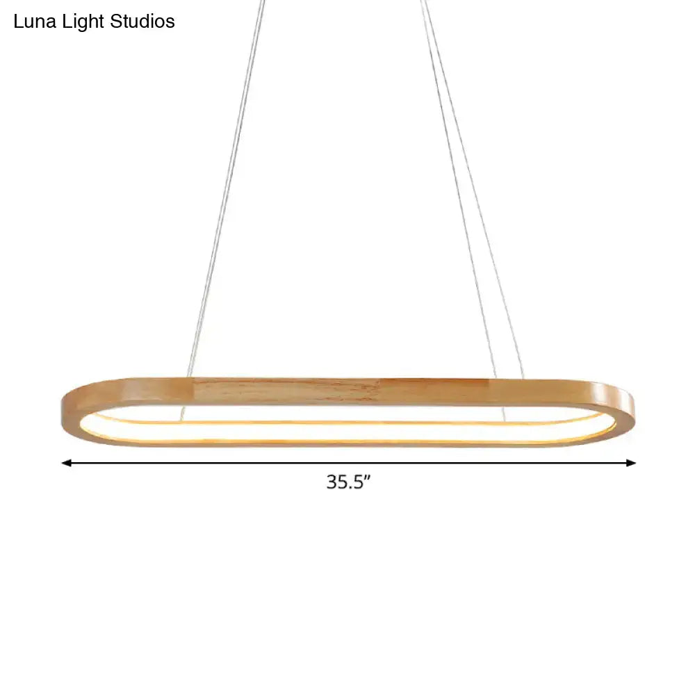 Modern ellipse wood pendant ceiling light in beige with warm wooden frame and built-in glowing led bulb included