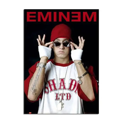 Decorbites™ eminem canvas wall art featuring eminem wearing a red beanie for stylish home decor