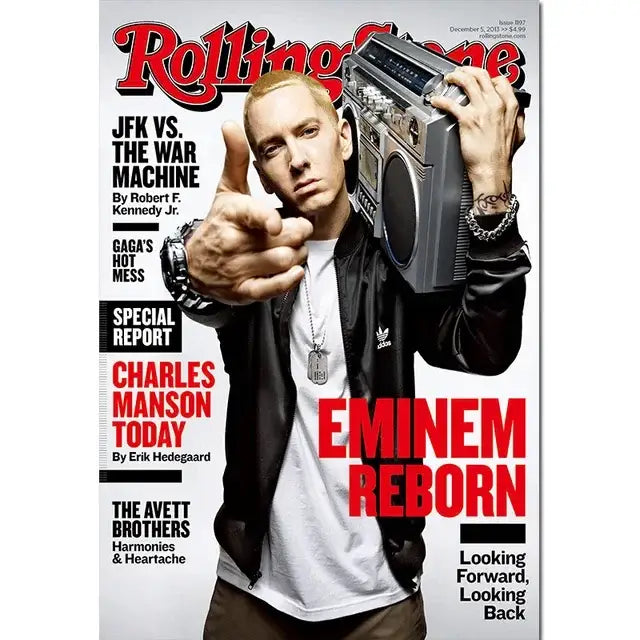 Silver and black vintage portable stereo with multiple dials featured in decorbites™ eminem posters music star wall art