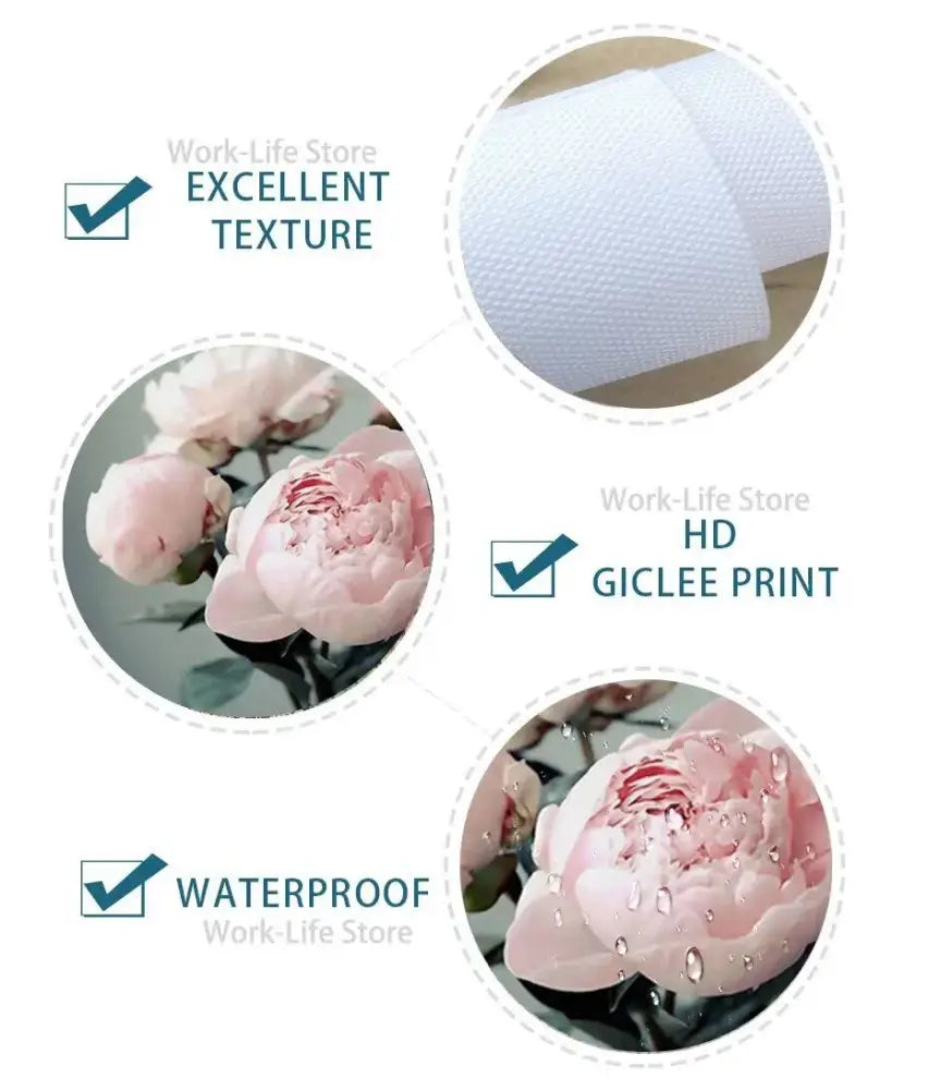 White canvas wall art featuring pink peonies with water droplets from DecorBites™ Eminem music star wall collection