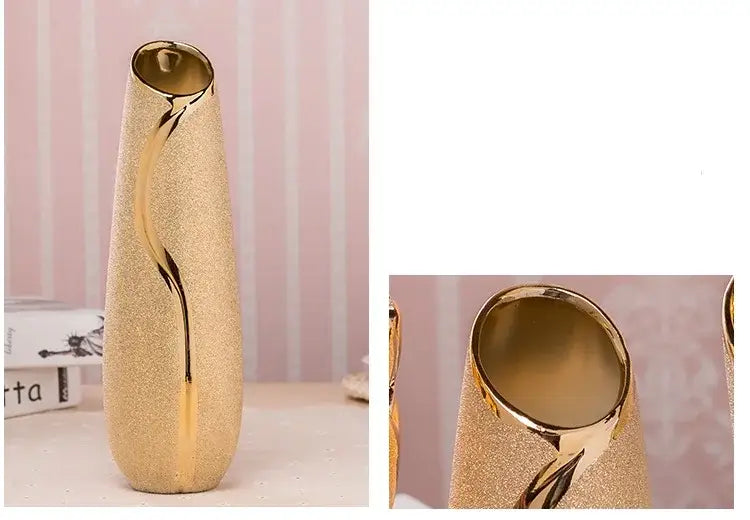 Golden glittery decorbites™ europe gold-plated ceramic vase with sleek curved design for elegant home decor