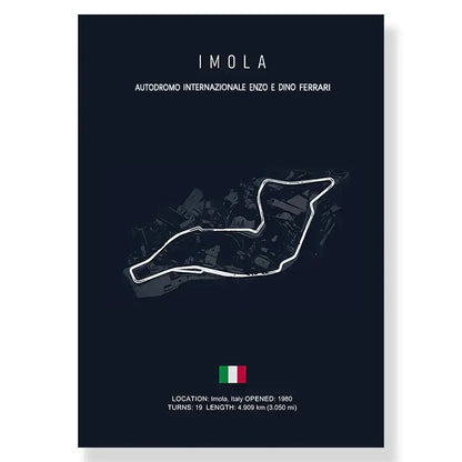 Dark blue decorbites™ f1 circuit canvas painting with white imola track outline and italian flag for living room decor