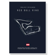 Dark blue canvas painting featuring a white line-art red bull ring circuit for living room decor by decorbites