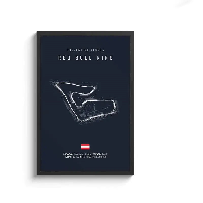 Decorbites™ f1 circuit canvas painting with white red bull ring track line art on navy background wall art