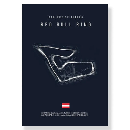 Dark blue decorbites™ f1 race track red bull ring circuit canvas wall art with white line-art track circuit illustration
