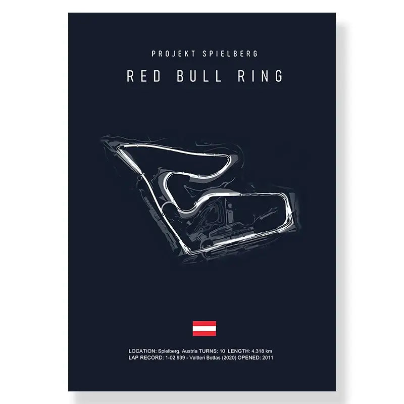 Dark blue decorbites™ f1 race track red bull ring circuit canvas wall art with white line-art track circuit illustration