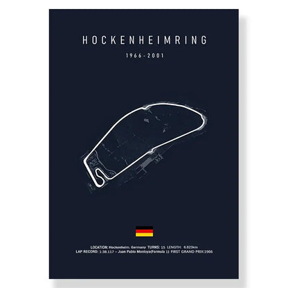 Dark blue decorbites™ f1 track circuit canvas painting featuring hockenheimring layout for living room wall decor