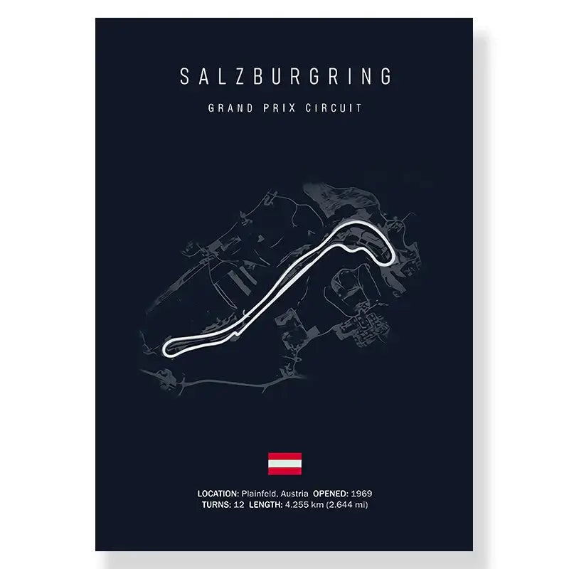 Dark blue decorbites f1 track circuit canvas painting featuring minimalist white line salzburgring grand prix map