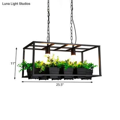 Black metal rectangular pendant led incandescent fluorescent grow light with potted plants for living room e26 e27 light white rectangle