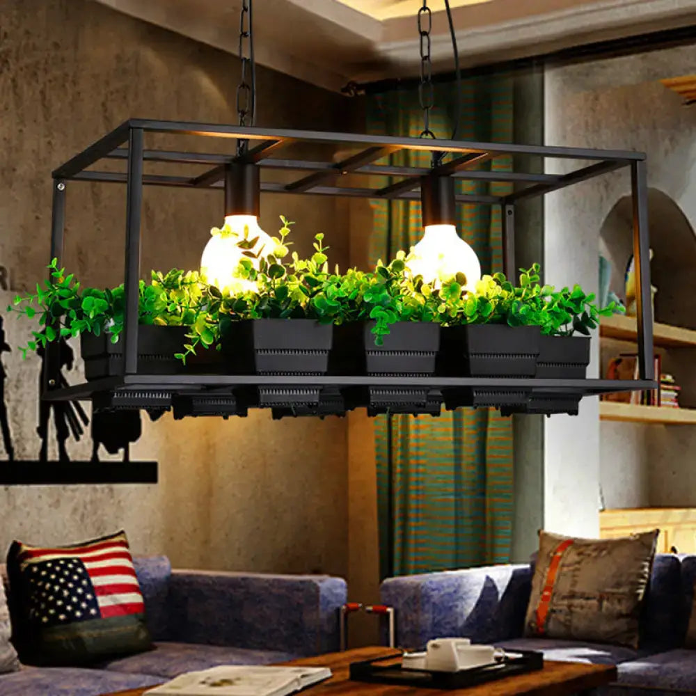 Decorbites™ factory metallic island lamp black e26 e27 light with two led incandescent fluorescent bulbs and white rectangle base with green plants