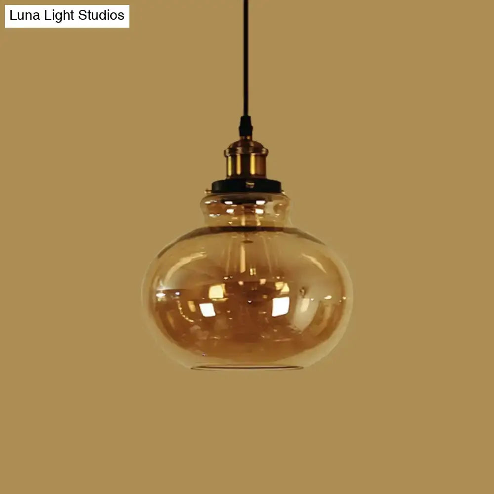 DecorBites farmhouse brass pendant ceiling light with amber glass globe for indoor use hanging lamp
