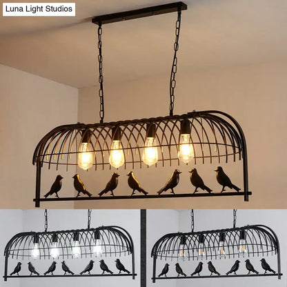 DecorBites™ farmhouse black wrought iron birdcage ceiling light fixture with five exposed LED incandescent bulbs