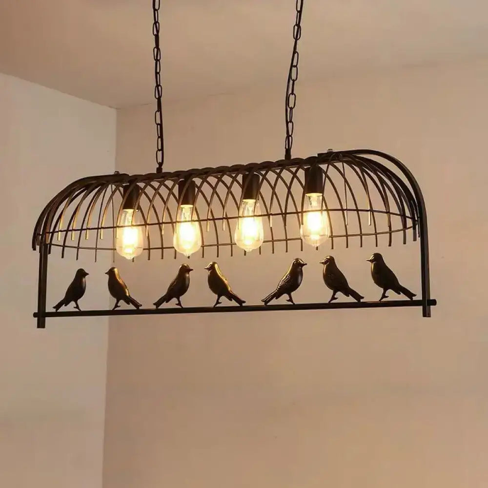 DecorBites farmhouse metal black finish birdcage ceiling light fixture with five exposed edison bulbs and bird details