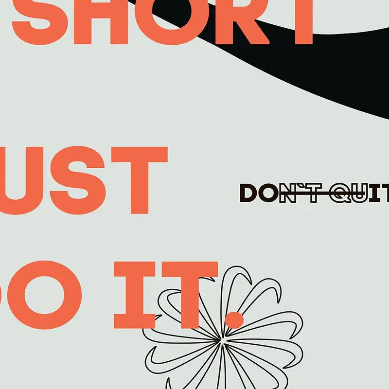 Decorbites™ sneaker box canvas wall art featuring orange just do it text with black abstract shapes on light gray background