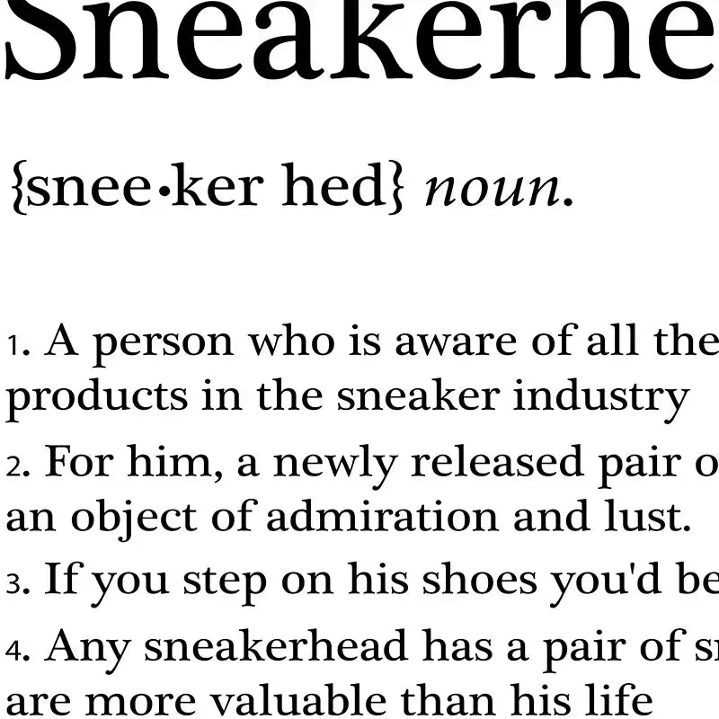 Decorbites™ fashionable sneaker box canvas wall art featuring sneakerhead definition text in bold black font on white background