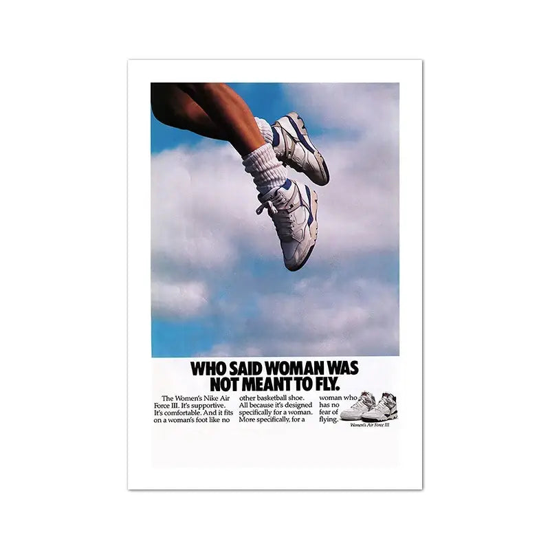DecorBites™ sneaker box canvas wall art featuring a white and blue Nike Air Force III women’s basketball shoe design