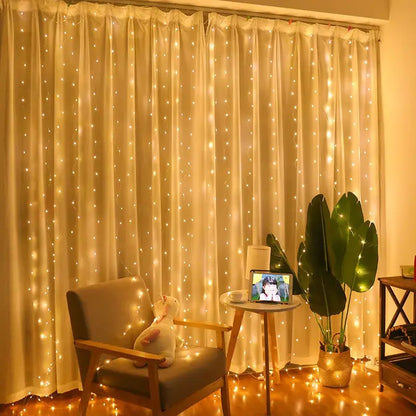 Decorbites™ festive usb fairy lights curtain set warm-toned sheer curtain with embedded fairy lights 6x3m and 3x3m options