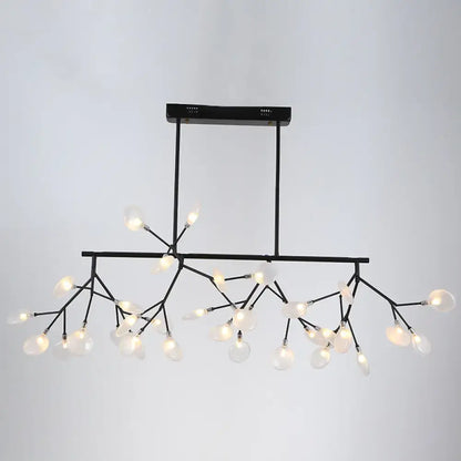 Black metal firefly led island pendant light with branching arms and frosted glass globe bulbs for dining room ceiling