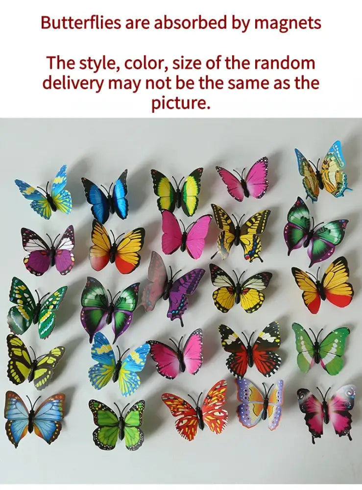 Colorful magnetized butterfly wall decals in vibrant hues complement the DecorBites flamingo metal vase for home decor