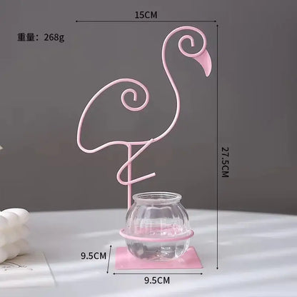 Decorbites™ flamingo metal vase pink metal vase with clear glass jar base for stylish home decor display