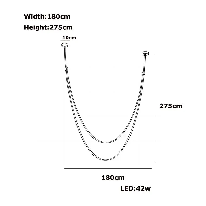 A modern led chandelier featuring a flexible leather belt design with double-tiered curved LED strands in matte black