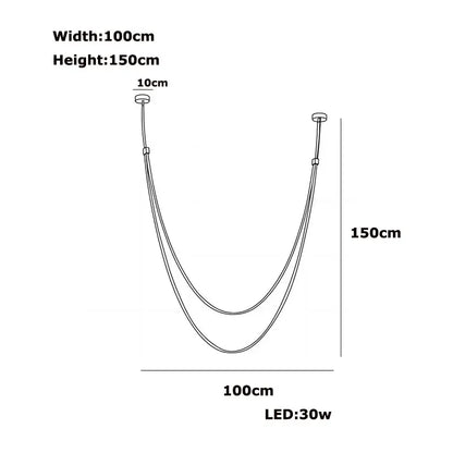 Decorbites™ flexible leather belt led chandelier with two curved cords 150cm by 100cm featuring 30w bulb