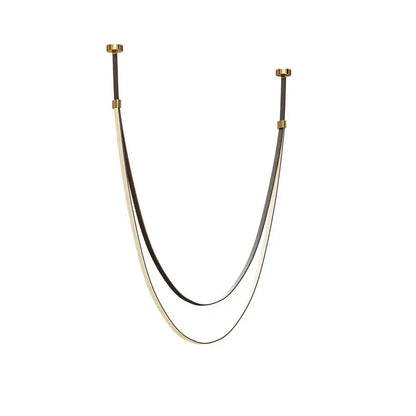 A sleek double-layered flexible leather belt necklace with black silver finish and gold-toned hardware for living room decor