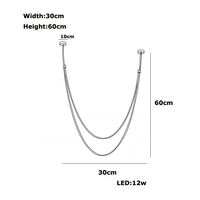 Decorbites flexible leather belt led chandelier light with two curved arms 60cm wide 30cm high 12w bulb