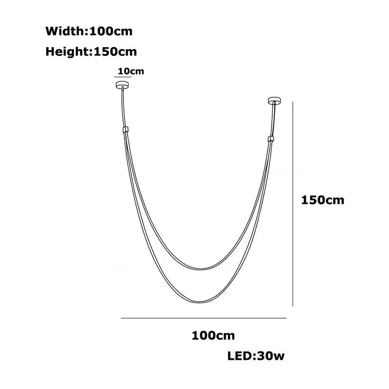 Decorbites™ flexible leather belt led chandelier light with two curved cords 150cm by 100cm 30w bulb for living room