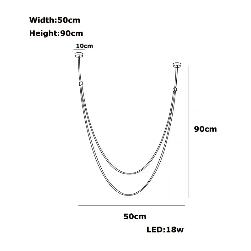 DecorBites™ flexible leather belt led chandelier lighting with 90cm width, 50cm height, two curved cords, and 18w bulb