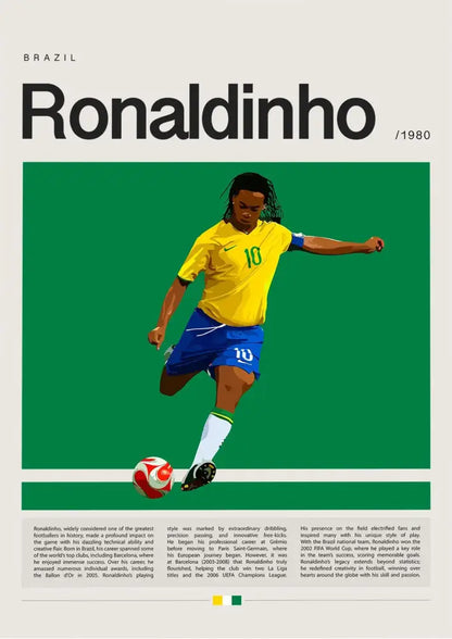Decorbites™ football star champion poster canvas wall art featuring a vibrant yellow and blue brazil jersey with number 10