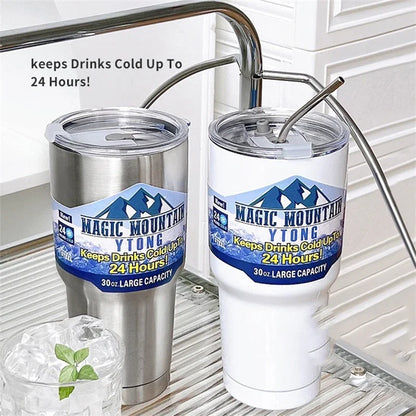 DecorBites™ Freeze Thermos Bottle Straw Stainless Steel Tumbler 30oz - Ice Mountain Cup