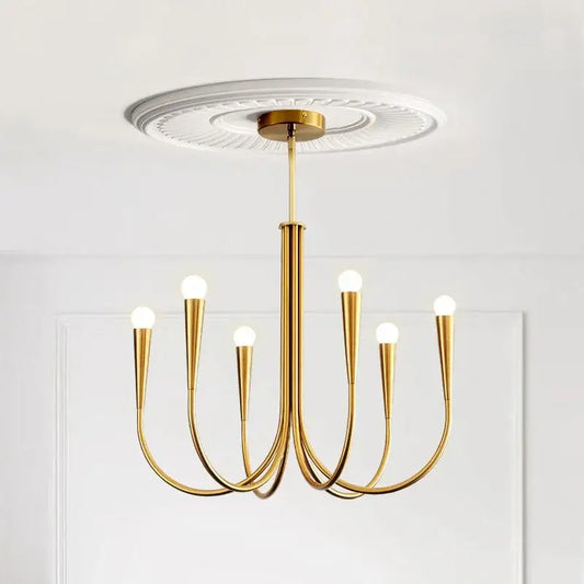 Gold-toned decorbites french candle led chandelier with six curved arms and frosted glass bulbs for kitchen lighting