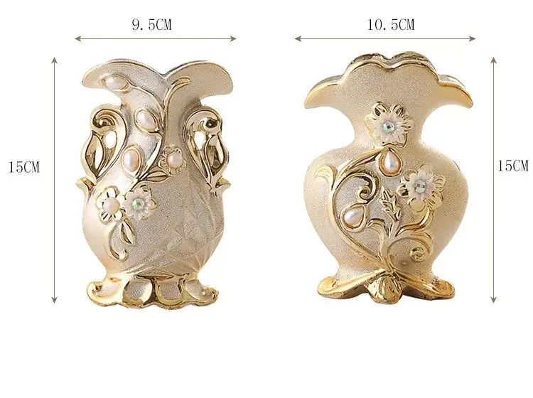 Gold-toned decorbites frosted porcelain flower vase with intricate floral scrollwork and gemstone accents for home decor
