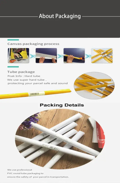 Yellow and white hard pvc tubes used for packaging decorbites™ funny cat reading on toilet canvas wall art