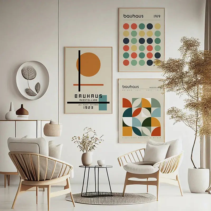 Decorbites™ geometric bauhaus abstract canvas wall art with minimalist beige wall-mounted geometric bauhaus design in earth tones