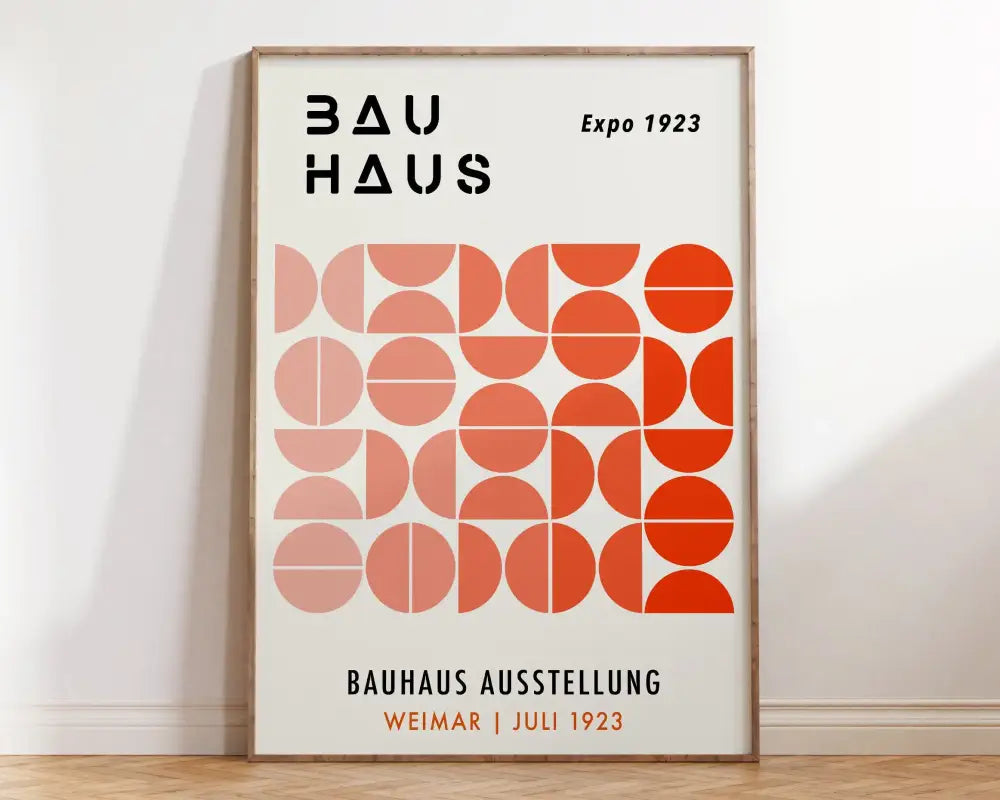 Minimalist decorbites™ geometric bauhaus canvas prints featuring bold black text and orange pink semi-circles on cream