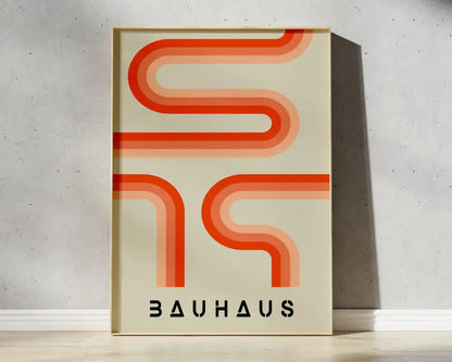 Decorbites™ geometric canvas poster with bold gradient orange and cream bauhaus lines on beige background for modern decor