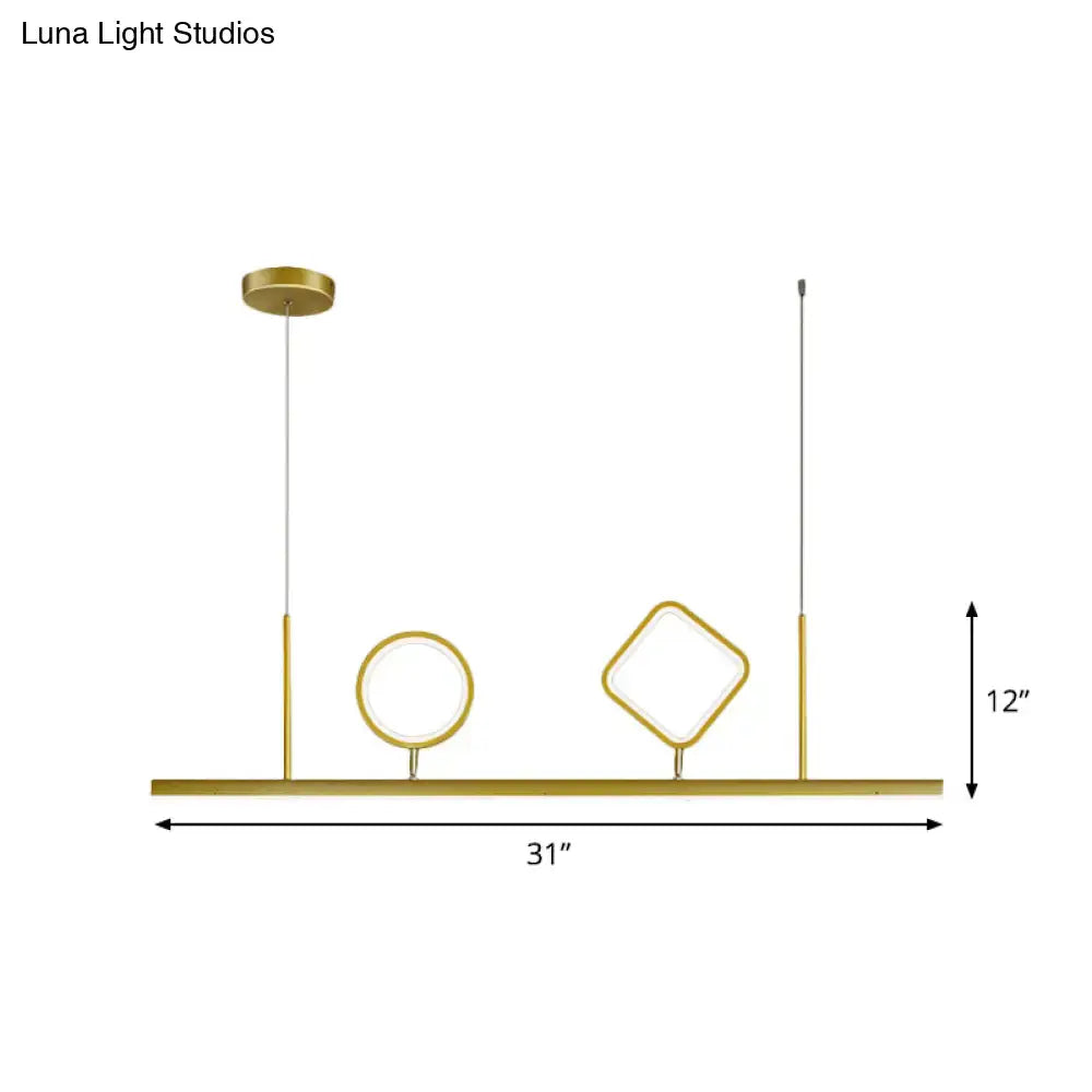 Modern gold-toned geometric pendant light fixture with warm white led for 110v-120v and 220v-240v ceiling use
