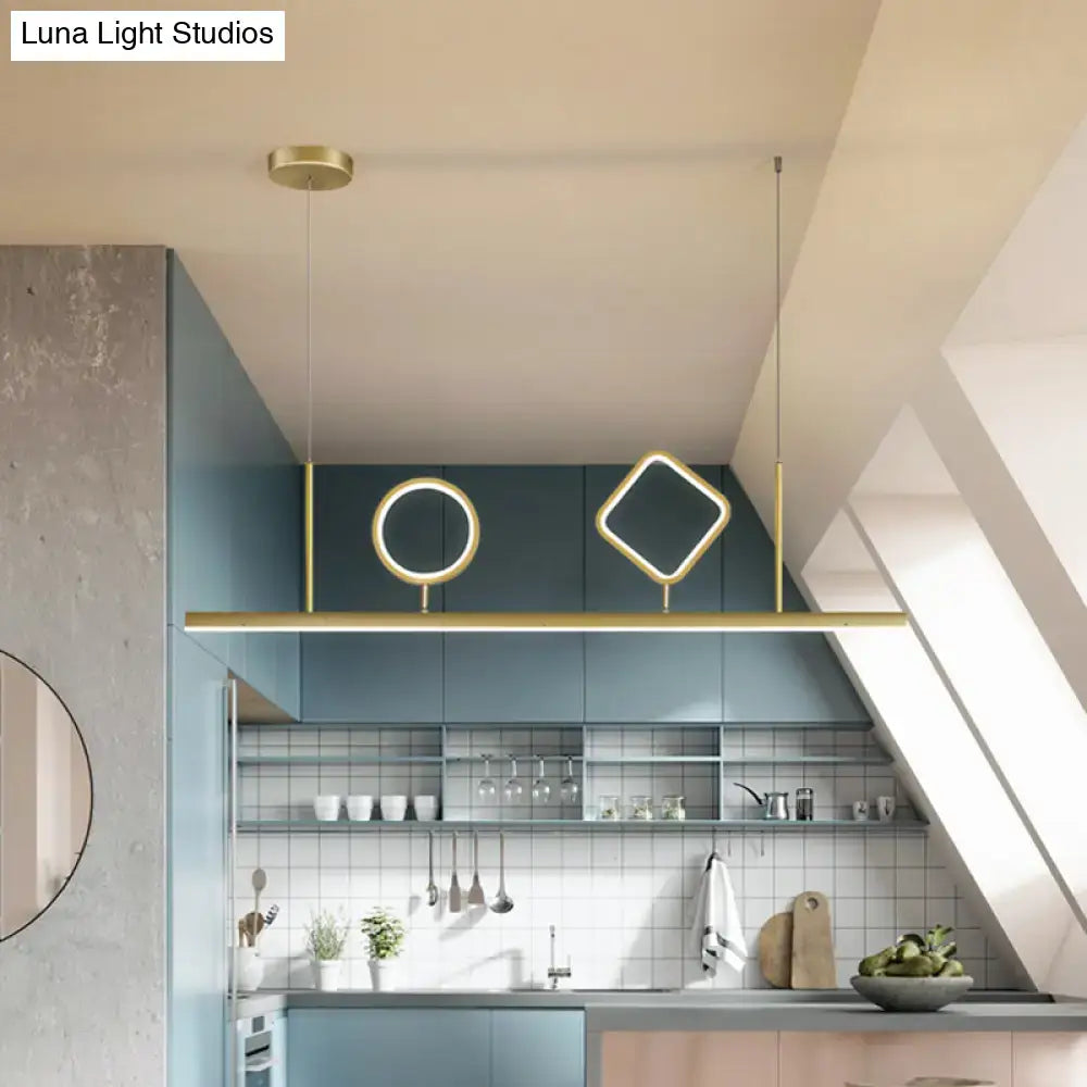 Modern gold-toned decorbites geometric island pendant led ceiling lights with warm white light above blue kitchen 220v-240v