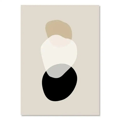 Minimalist boho canvas wall art with geometric leaf rainbow design in beige, gray, black on soft neutral background
