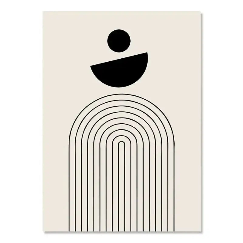 DecorBites™ boho canvas wall art with minimalist abstract human figure and geometric leaf rainbow design on off-white background
