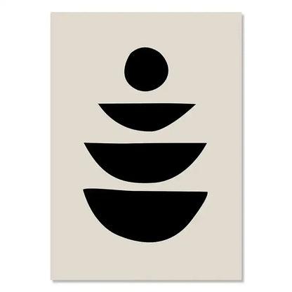 Minimalist boho canvas wall art featuring bold black geometric leaf shapes on a soft beige background by decorbites
