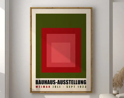 Framed decorbites™ geometric mid-century canvas wall art print featuring red and green squares with bauhaus text