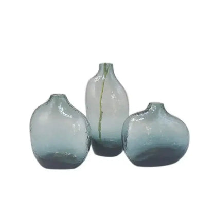 Set of three decorbites™ geometric zen glass vases with gradient blue tones for single flower arrangement