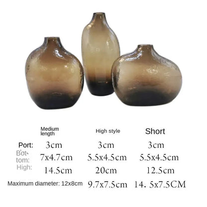 Set of three amber-tinted glass vases with geometric zen glass design for single flower arrangement by DecorBites™