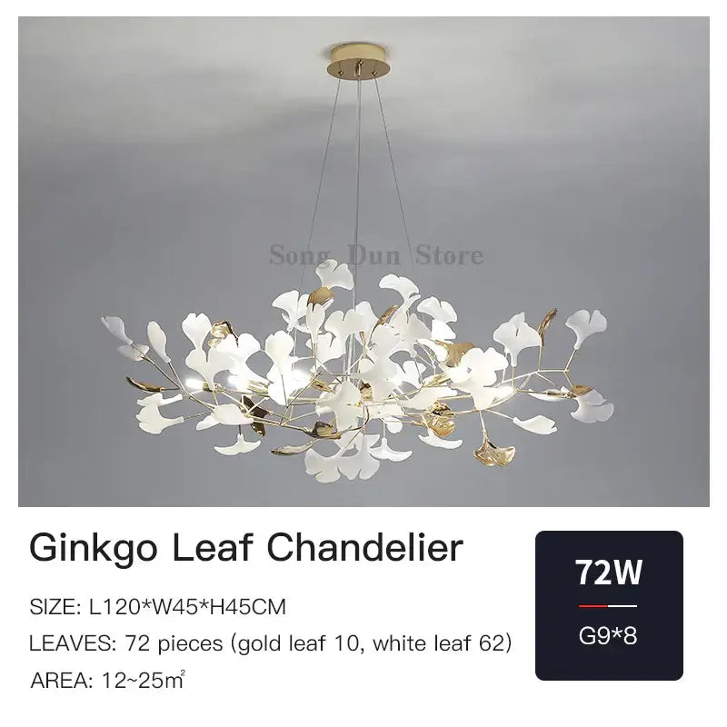 Elegant white and gold decorbites ginkgo leaf chandelier with delicate branching design for dining bedroom living room
